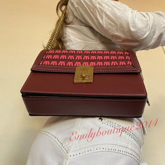NWT Coach Retail Hutton Shoulder Bag With Weaving Wine Leather Chain Crossbody - Picture 7 of 14